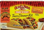 Old El Paso Stand 'n Stuff taco dinner kit, 10 hard taco shells, mild taco sauce, seasoning mix, you add meat & toppings Center Front Picture